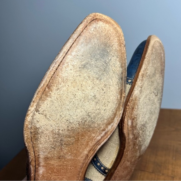 Romano Martegani for Francos handmade brogue oxford blue leather cream linen 9.5 - Picture 14 of 15